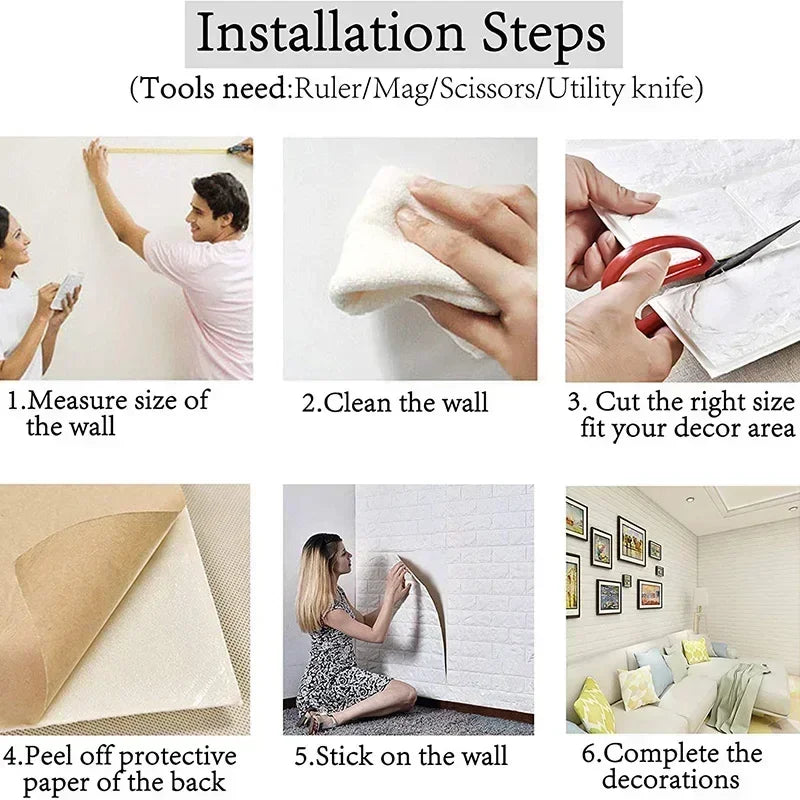 Self Adhesive 3D Brick Wallpaper