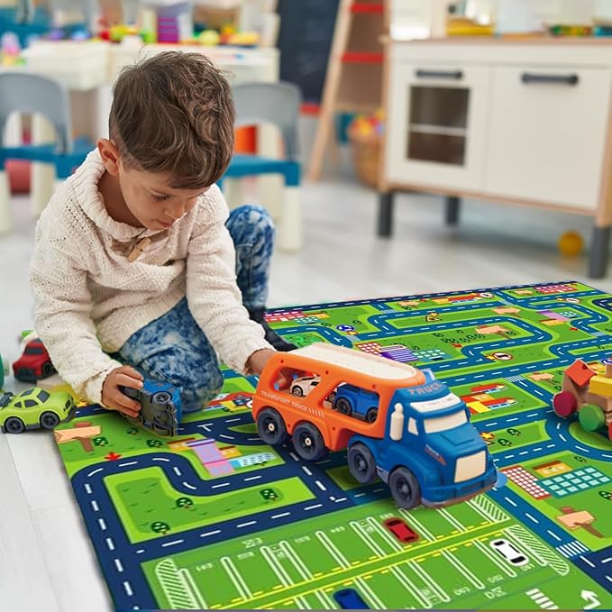 Car Play Mat for Boys and Girls Highway City Traffic-Themed Rugs