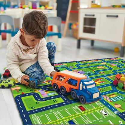 Car Play Mat for Boys and Girls Highway City Traffic-Themed Rugs