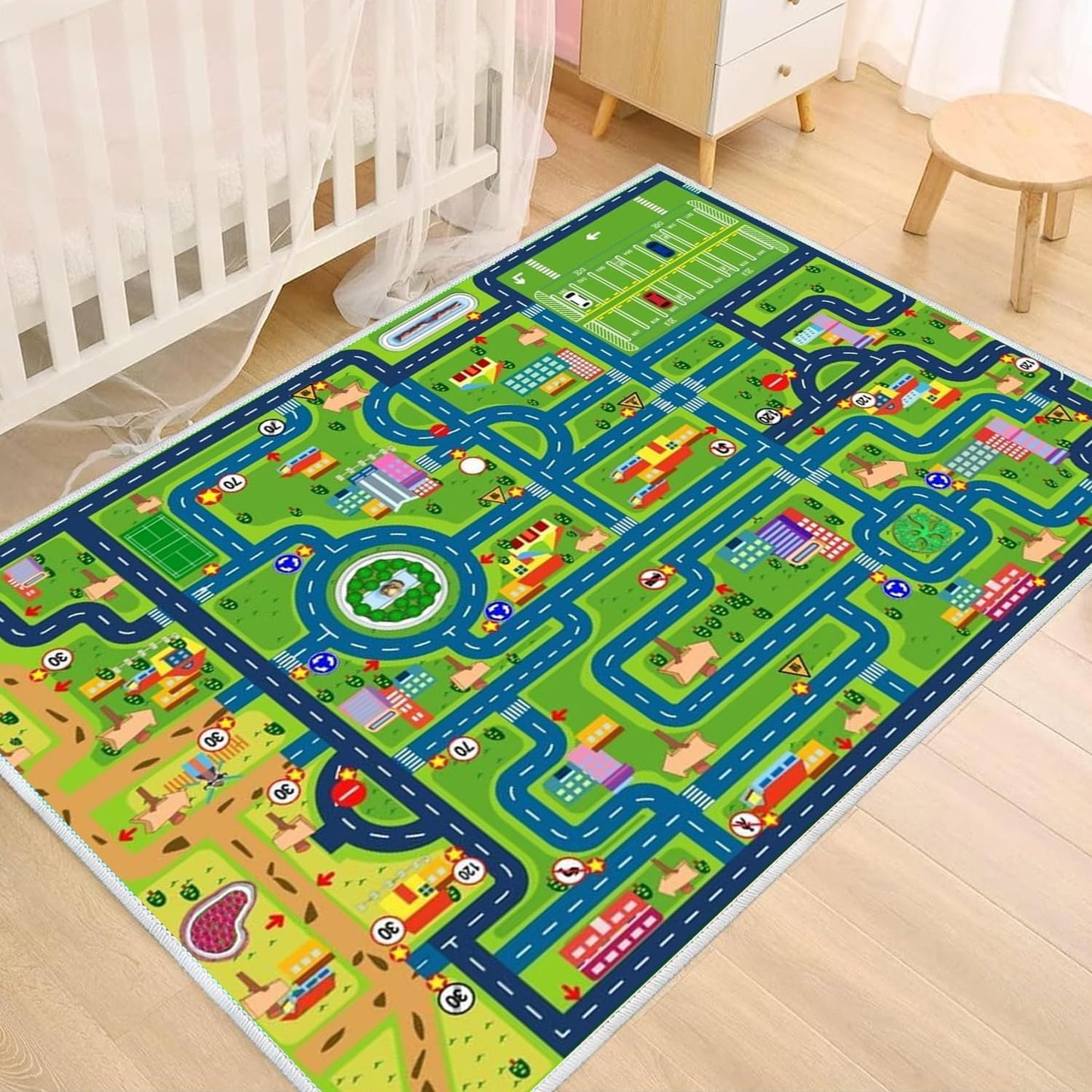Car Play Mat for Boys and Girls Highway City Traffic-Themed Rugs